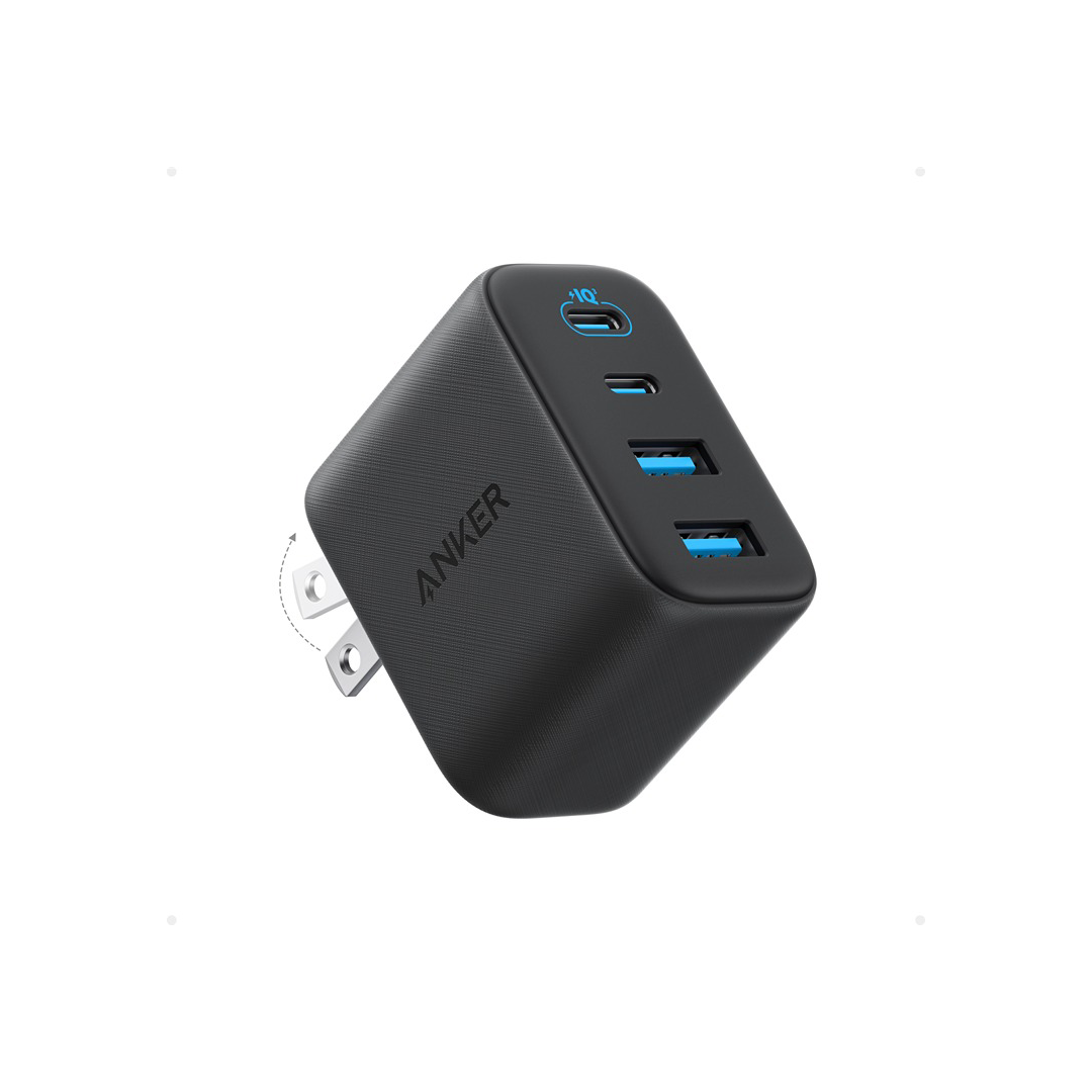Black Anker Zolo USB C 50W with 4-Port, 2 USB-C and 2 USB-A, on a white background