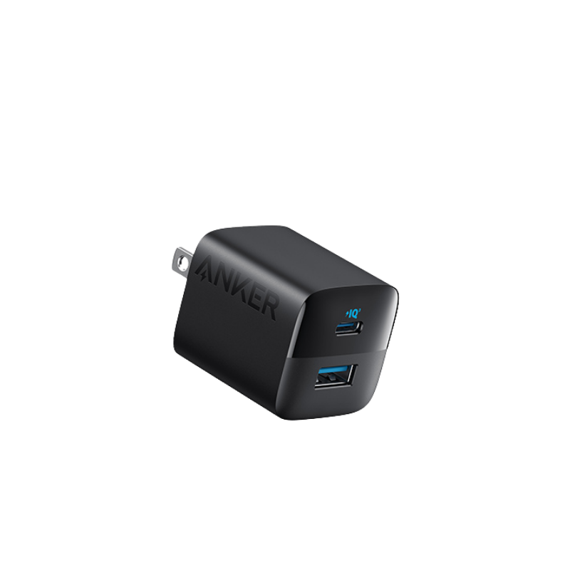 Anker USB charger with two ports on a white background