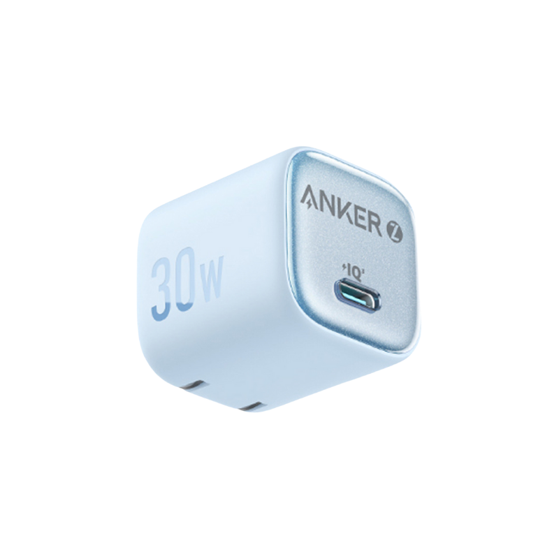 Anker power adapter with '30W' and USB-C port on a white background