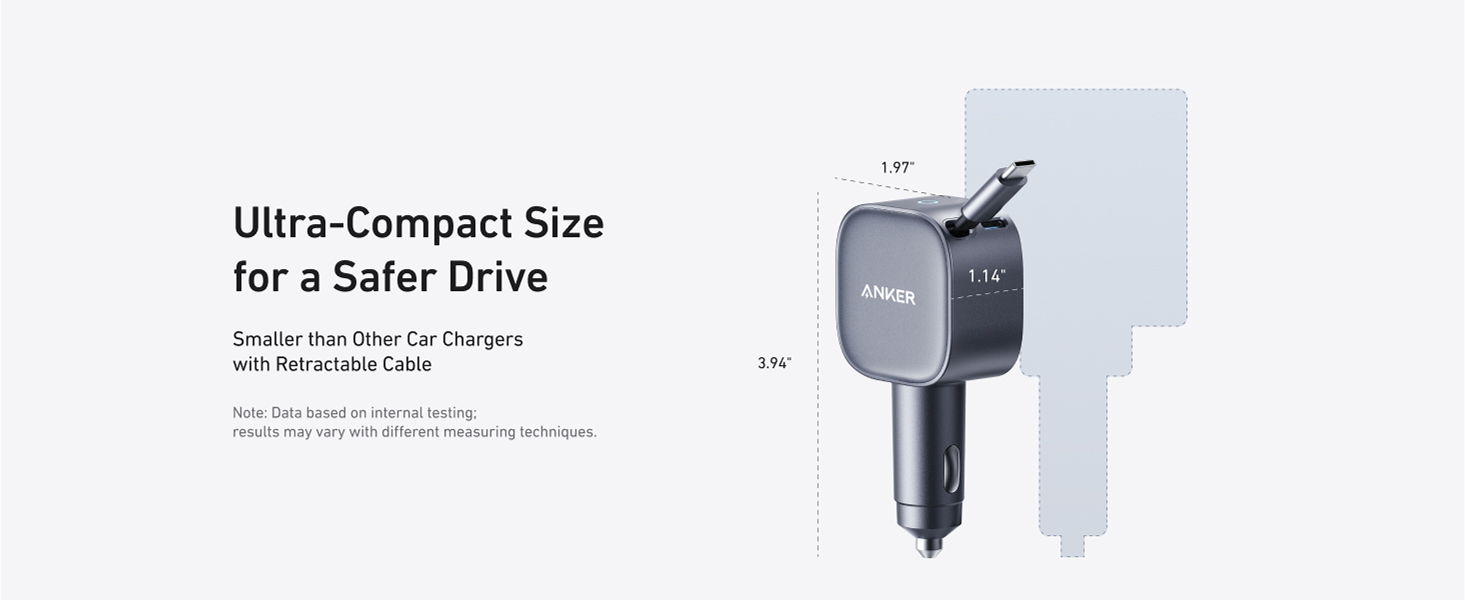 Anker car charger with text on a white background