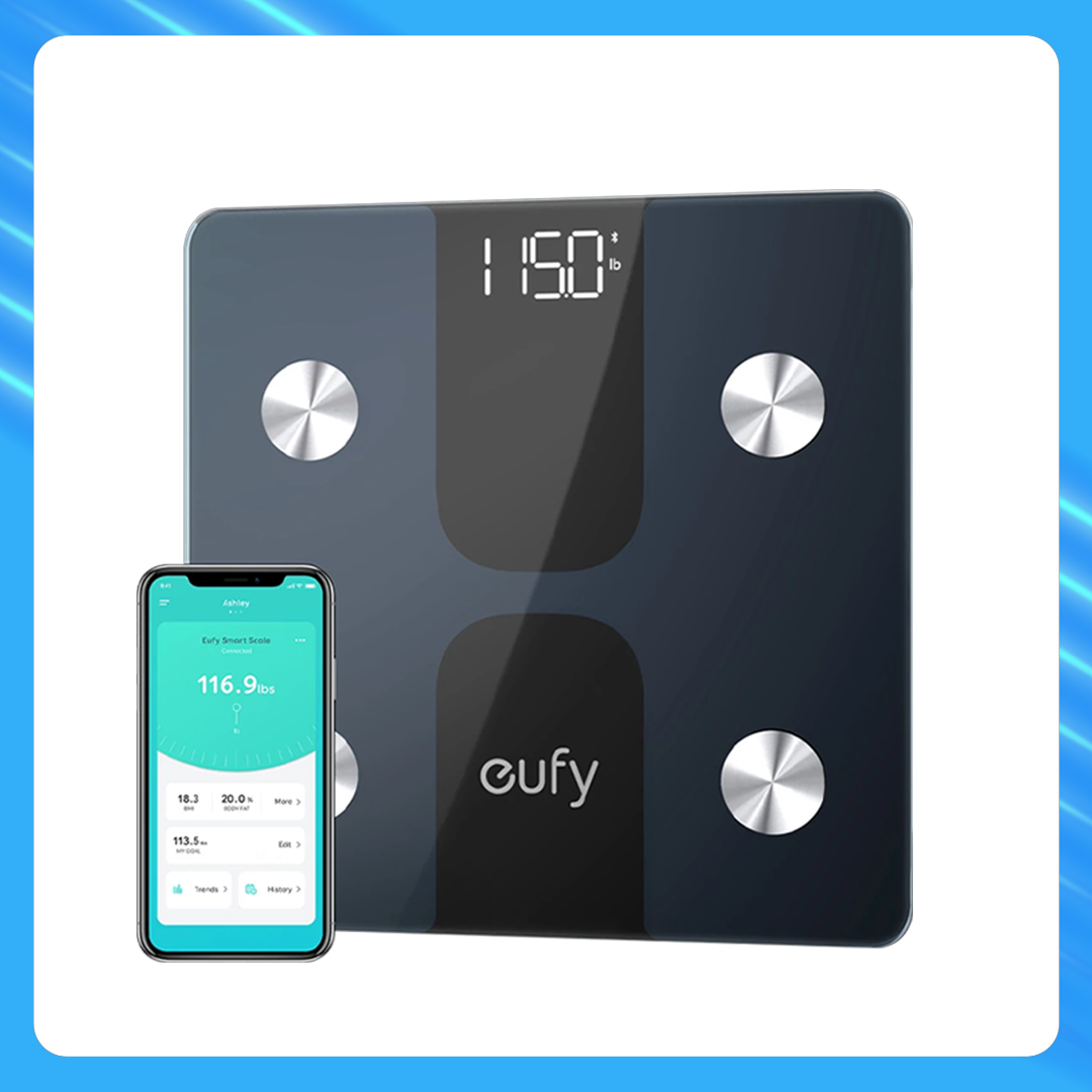 eufy Smart Scale C1 in black in a white background, showing digital display, Anker Philippines