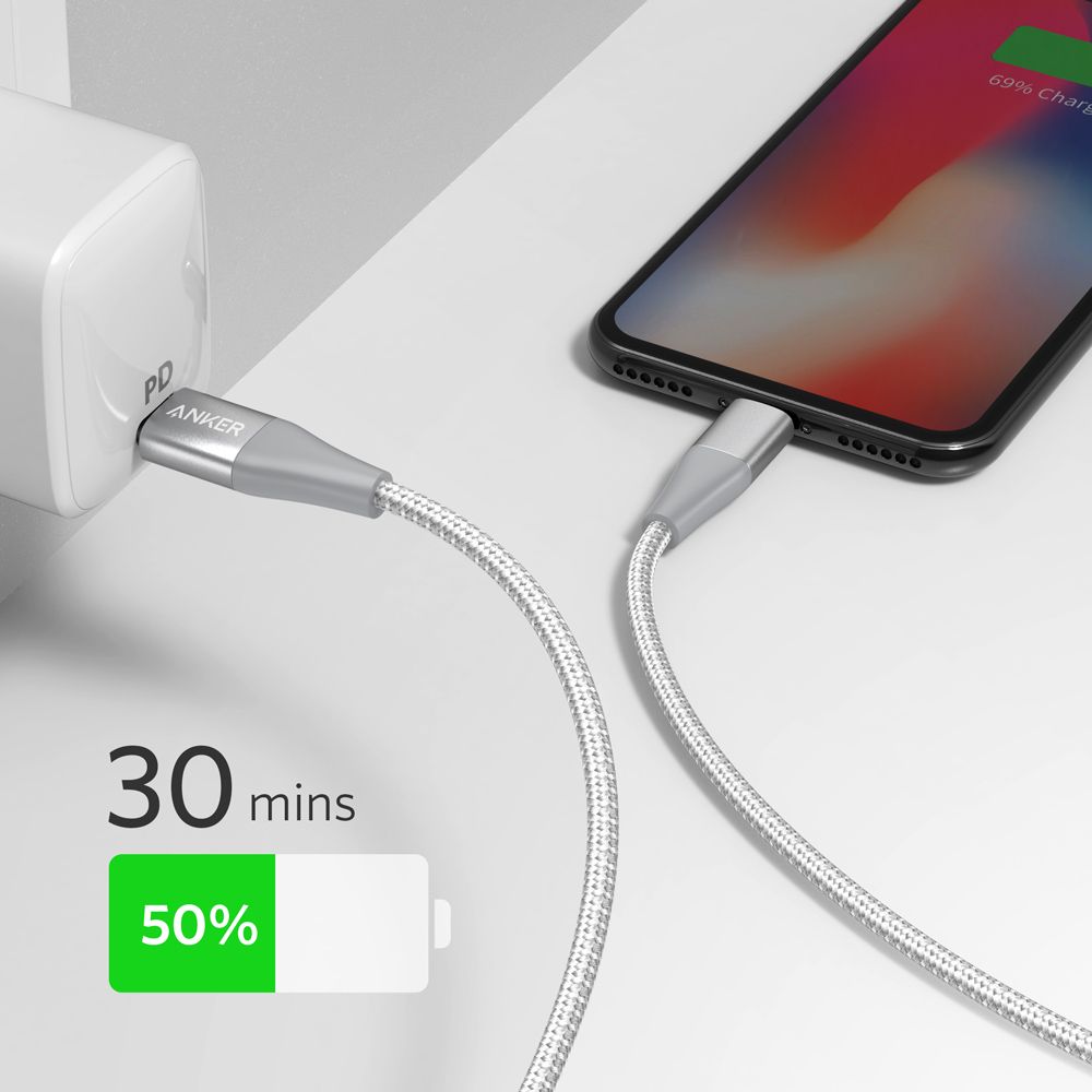 Anker PowerLine +II USB-C Cable with Lightning Connector 3ft Silver