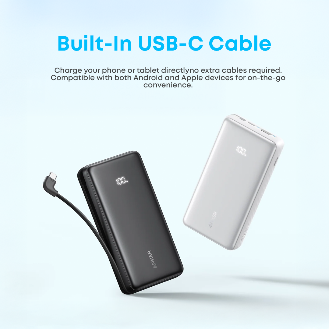 Anker Zolo Power Bank 20,000mAh 22.5W High-Speed Portable Charger with Built-in USB- C