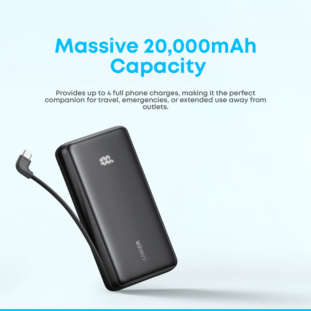 Anker Zolo Power Bank 20,000mAh 22.5W High-Speed Portable Charger with Built-in USB- C