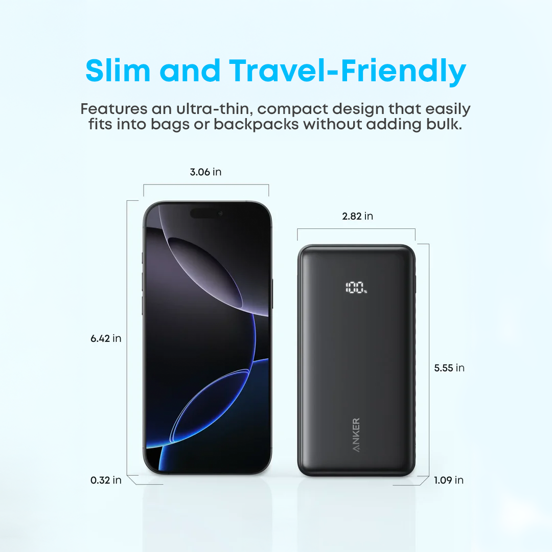 Anker Zolo Power Bank 20,000mAh 22.5W High-Speed Portable Charger with Built-in USB- C