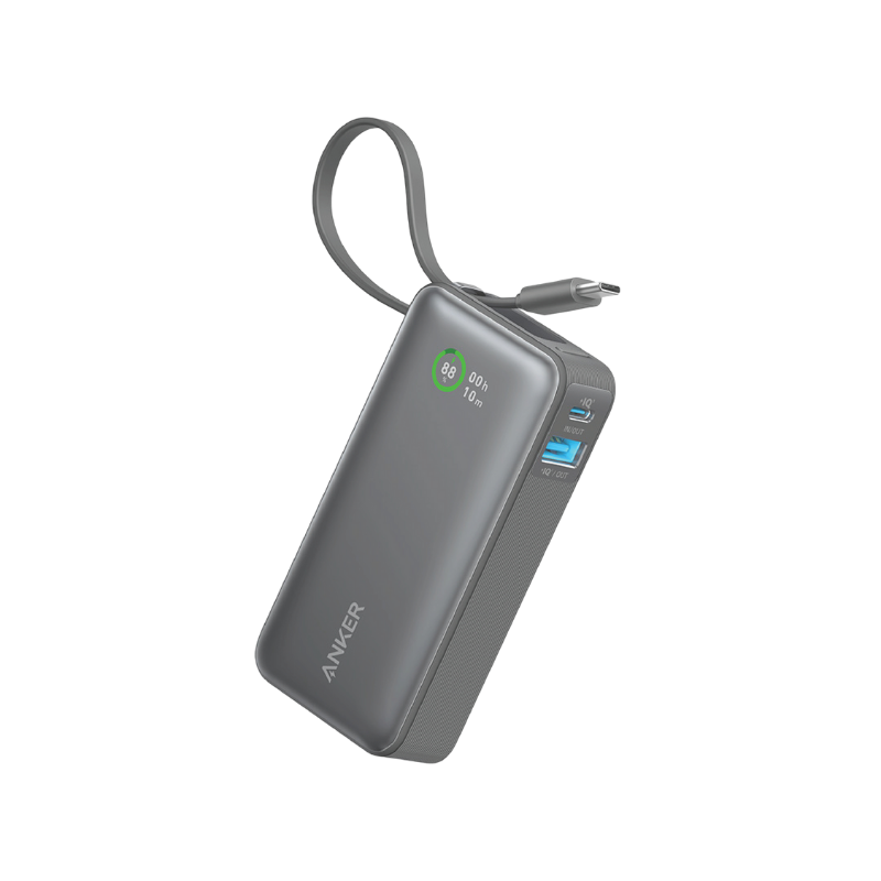Anker power bank with a strap on a white background