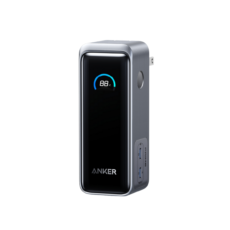 Anker power bank with digital display on a white background
