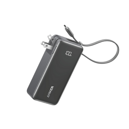 Anker power bank with charging cable on a white background