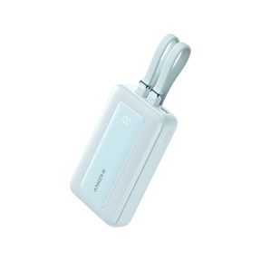 Light blue luggage tag with a strap on a white background