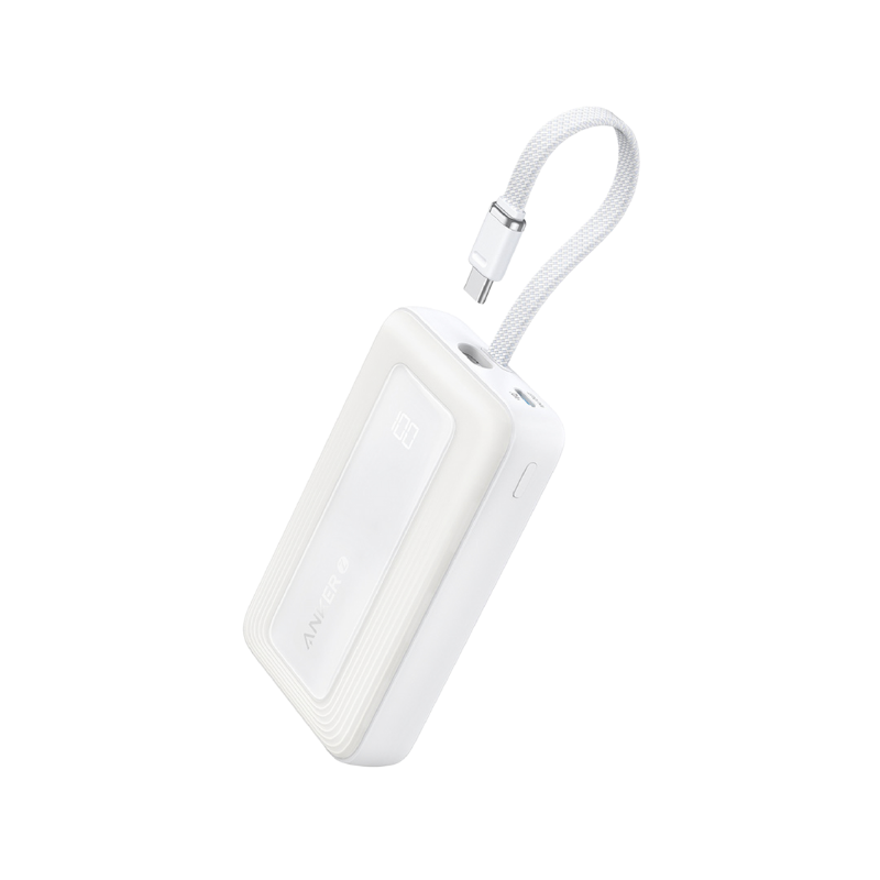 White portable device with a strap on a white background