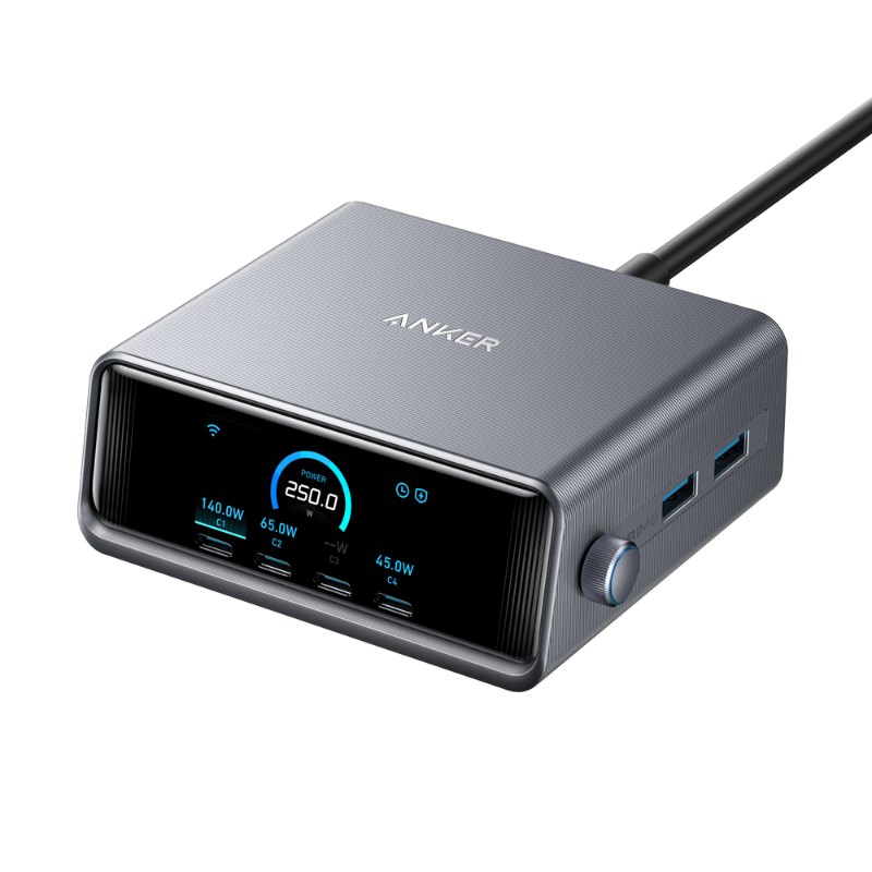 Anker power station with digital display on a white background