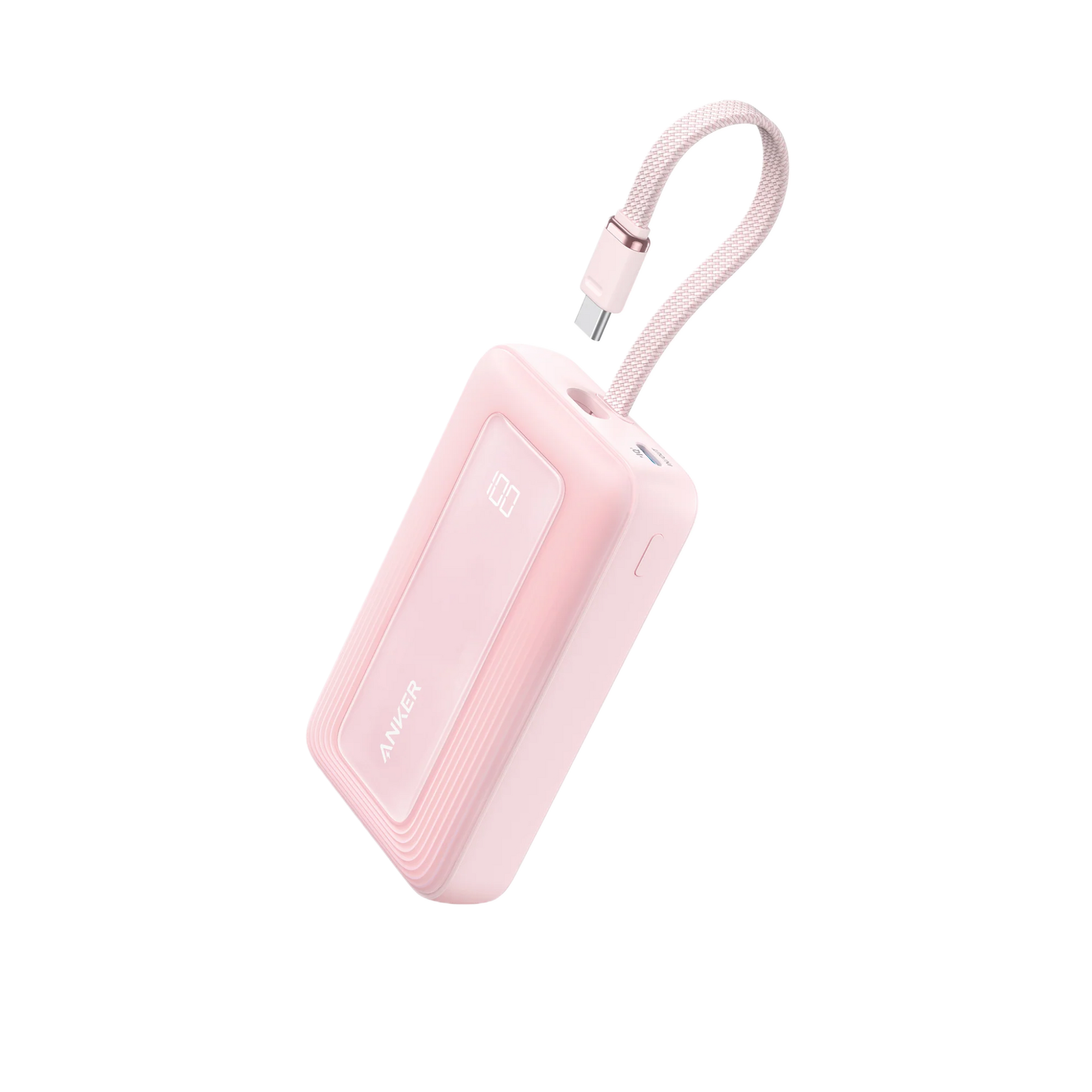 Anker Zolo Power Bank (10,000mAh, 30W) with Built-in USB-C Cable Coral Pink