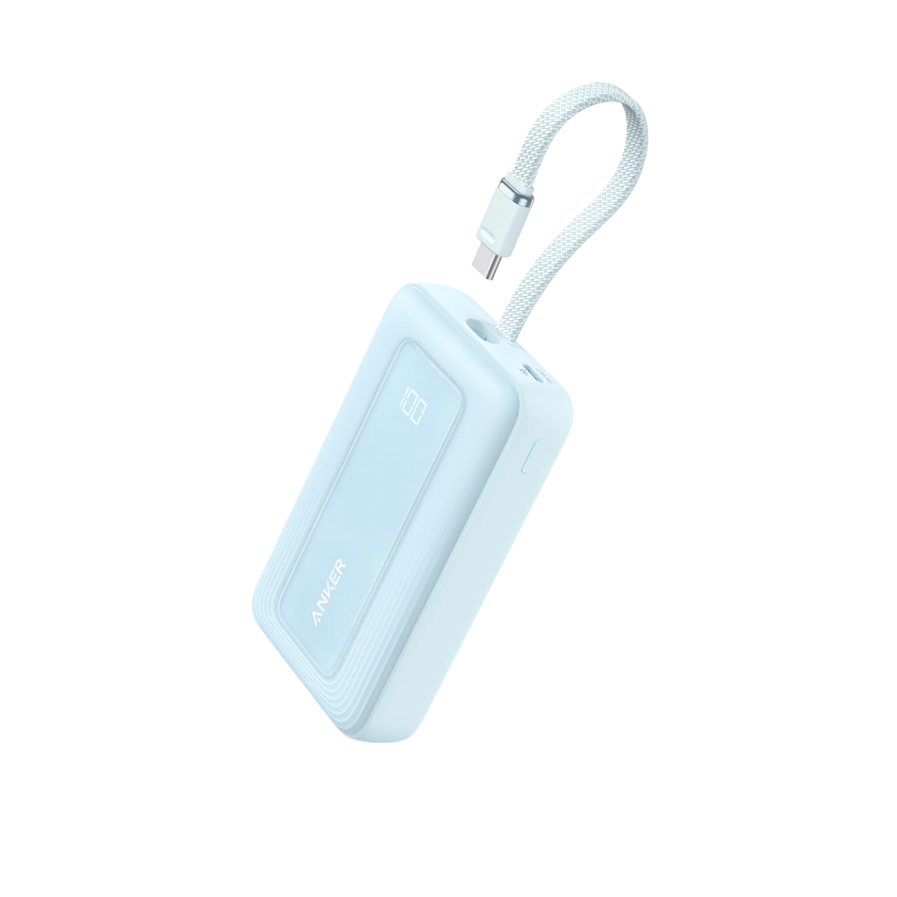 Anker Zolo Power Bank (10,000mAh, 30W) with Built-in USB-C Cable Misty Blue.