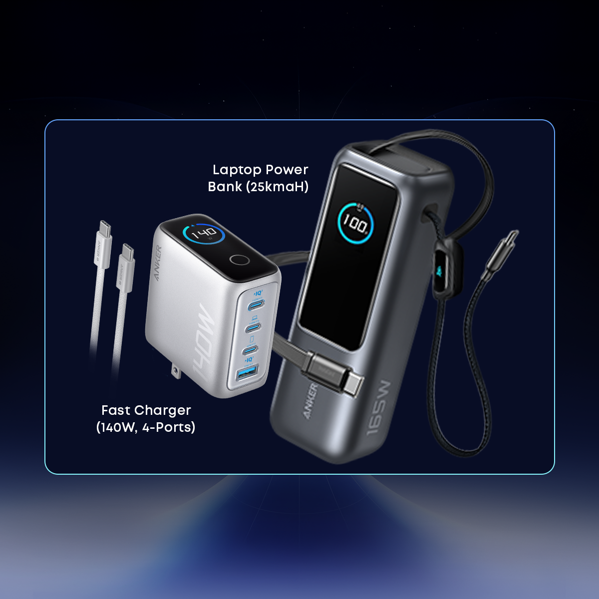 Anker Laptop Power Bank (25K 165W) with Fast GaN Charger 140W Bundle