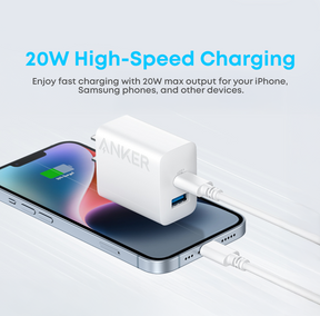 Anker 312 2-Ports Fast USB-C Charger Block with USB-C Cable (20W)