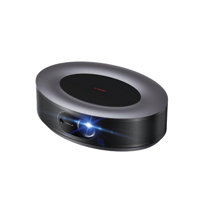 Black portable projector on a white background
