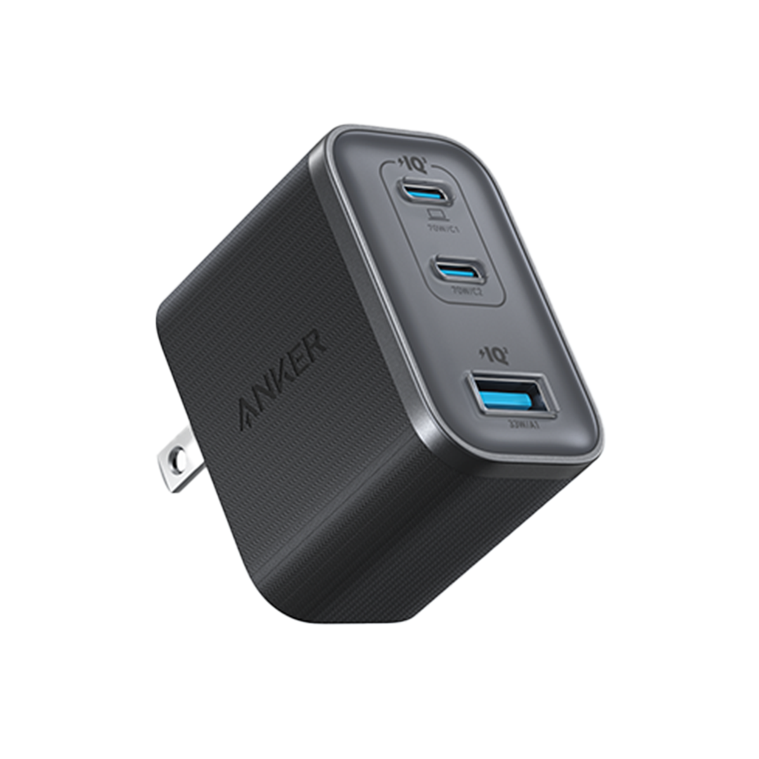 Anker power adapter with multiple USB ports on a white background